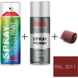 MxS Sprey+Astar Özel Yapım Akrilik Sprey Boya Seti 400 ml (Araba-Metal-Plastik-Ahşap) + Zımpara - RAL-3011 KAHVERENGİ KIRMIZI