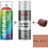 MxS Sprey+Astar Özel Yapım Akrilik Sprey Boya Seti 400 ml (Araba-Metal-Plastik-Ahşap) + Zımpara - RAL-3012 BEJ KIRMIZI