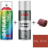 MxS Sprey+Astar Özel Yapım Akrilik Sprey Boya Seti 400 ml (Araba-Metal-Plastik-Ahşap) + Zımpara - RAL-3016 MERCAN KIRMIZI