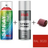 MxS Sprey+Astar Özel Yapım Akrilik Sprey Boya Seti 400 ml (Araba-Metal-Plastik-Ahşap) + Zımpara - RAL-3020 TAŞIMA KIRMIZI