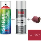 MxS Sprey+Astar Özel Yapım Akrilik Sprey Boya Seti 400 ml (Araba-Metal-Plastik-Ahşap) + Zımpara - RAL-3027 AHUDUDU KIRMIZI