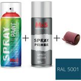 MxS Sprey+Astar Özel Yapım Akrilik Sprey Boya Seti 400 ml (Araba-Metal-Plastik-Ahşap) + Zımpara - RAL-5001 YEŞİL MAVİ