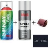 MxS Sprey+Astar Özel Yapım Akrilik Sprey Boya Seti 400 ml (Araba-Metal-Plastik-Ahşap) + Zımpara - RAL-5004 SİYAH MAVİ