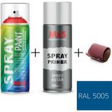 MxS Sprey+Astar Özel Yapım Akrilik Sprey Boya Seti 400 ml (Araba-Metal-Plastik-Ahşap) + Zımpara - RAL-5005 MAVİ SİNYAL