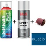 MxS Sprey+Astar Özel Yapım Akrilik Sprey Boya Seti 400 ml (Araba-Metal-Plastik-Ahşap) + Zımpara - RAL-5010 GENTİAN MAVİ