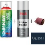 MxS Sprey+Astar Özel Yapım Akrilik Sprey Boya Seti 400 ml (Araba-Metal-Plastik-Ahşap) + Zımpara - RAL-5011 ÇELİK MAVİ