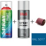 MxS Sprey+Astar Özel Yapım Akrilik Sprey Boya Seti 400 ml (Araba-Metal-Plastik-Ahşap) + Zımpara - RAL-5017 MAVİ TAŞIMA