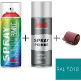 MxS Sprey+Astar Özel Yapım Akrilik Sprey Boya Seti 400 ml (Araba-Metal-Plastik-Ahşap) + Zımpara - RAL-5018 TURKUAZ MAVİSİ