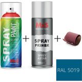 MxS Sprey+Astar Özel Yapım Akrilik Sprey Boya Seti 400 ml (Araba-Metal-Plastik-Ahşap) + Zımpara - RAL-5019 CAPRİ MAVİ