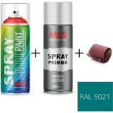 MxS Sprey+Astar Özel Yapım Akrilik Sprey Boya Seti 400 ml (Araba-Metal-Plastik-Ahşap) + Zımpara - RAL-5021 SU MAVİ