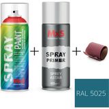 MxS Sprey+Astar Özel Yapım Akrilik Sprey Boya Seti 400 ml (Araba-Metal-Plastik-Ahşap) + Zımpara - RAL-5025 İNCİ CENTİYANA