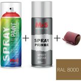 MxS Sprey+Astar Özel Yapım Akrilik Sprey Boya Seti 400 ml (Araba-Metal-Plastik-Ahşap) + Zımpara - RAL-8000 YEŞİL KAHVERENGİ