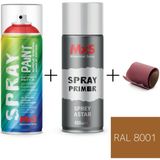 MxS Sprey+Astar Özel Yapım Akrilik Sprey Boya Seti 400 ml (Araba-Metal-Plastik-Ahşap) + Zımpara - RAL-8001 KAHVERENGİ KOYU SARI