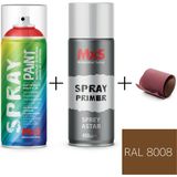 MxS Sprey+Astar Özel Yapım Akrilik Sprey Boya Seti 400 ml (Araba-Metal-Plastik-Ahşap) + Zımpara - RAL-8008 ZEYTİN KAHVERENGİ