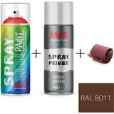 MxS Sprey+Astar Özel Yapım Akrilik Sprey Boya Seti 400 ml (Araba-Metal-Plastik-Ahşap) + Zımpara - RAL-8011 FINDIK KAHVESİ