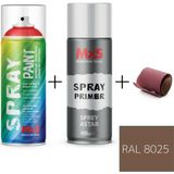 MxS Sprey+Astar Özel Yapım Akrilik Sprey Boya Seti 400 ml (Araba-Metal-Plastik-Ahşap) + Zımpara - RAL-8025 SOLUK KAHVERENGİ
