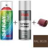 MxS Sprey+Astar Özel Yapım Akrilik Sprey Boya Seti 400 ml (Araba-Metal-Plastik-Ahşap) + Zımpara - RAL-8028 PİŞMİŞ TOPRAK