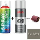 MxS Sprey+Astar Premium Özel Yapım Akrilik Sprey Boya Seti 400 ml (Araba-Metal-Plastik-Ahşap) + Zımpara - RAL-7003 GRİ YOSUN