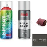 MxS Sprey+Astar Premium Özel Yapım Akrilik Sprey Boya Seti 400 ml (Araba-Metal-Plastik-Ahşap) + Zımpara - RAL-7022 GRİ UMBER