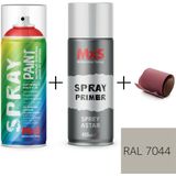 MxS Sprey+Astar Premium Özel Yapım Akrilik Sprey Boya Seti 400 ml (Araba-Metal-Plastik-Ahşap) + Zımpara - RAL-7044 GRİ İPEK