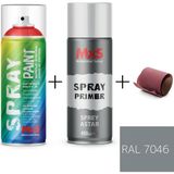 MxS Sprey+Astar Premium Özel Yapım Akrilik Sprey Boya Seti 400 ml (Araba-Metal-Plastik-Ahşap) + Zımpara - RAL-7046 TELEGRAY 2