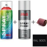 MxS Sprey+Astar Premium Özel Yapım Akrilik Sprey Boya Seti 400 ml (Araba-Metal-Plastik-Ahşap) + Zımpara - RAL-9004 SİNYAL SİYAH