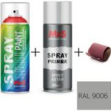 MxS Sprey+Astar Premium Özel Yapım Akrilik Sprey Boya Seti 400 ml (Araba-Metal-Plastik-Ahşap) + Zımpara - RAL-9006 BEYAZ ALUMİNYUM