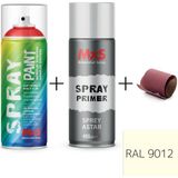 MxS Sprey+Astar Premium Özel Yapım Akrilik Sprey Boya Seti 400 ml (Araba-Metal-Plastik-Ahşap) + Zımpara - RAL-9012 TEMİZ ODA BEYAZI