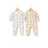 My Babies Label Erkek Bebek 2'li Hayvan Figürlü Pamuklu Kumaş Tulum