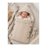 My Babies Label Kapüşonlu Saç Örgü Desenli Welsoft Elyaflı Triko Bebek Kundak