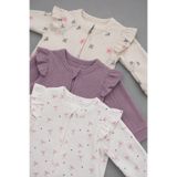 My Babies Label Kız Bebek 3’lü %100 Pamuk Fırfır Omuzlu Fermuarlı Yenidoğan Tulum Seti
