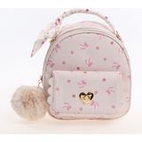 My Balli Store Çiçek ve Kurdele Desenli Kalp Kilitli Pembe Mini Sırt Çantası