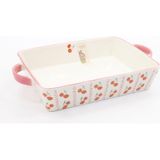 My Balli Store Kiraz Desenli Pembe Kulplu Seramik Fırın Kabı / Borcam 28CM