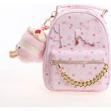 My Balli Store Pembe Çilek Desenli Fiyonklu ve Peluş Aksesuarlı Sırt Çantası - Tatlı / Coquette Tarzı