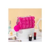 My Balli Store Pembe Peluş Makyaj Çantası, Holografik Detaylı, Ponponlu, Fermuarlı