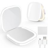 MY BEAUTY LIGHT Işıklı ve Büyütmeli Taşınabilir Kompakt Makyaj Aynası, Kısılabilir, 3 Renk Sıcaklığı Değişimi, Çift Taraflı Ayna, 5V USB ile Çalışan Led Makyaj Işığı El Çantası ve Cep için (Beyaz)