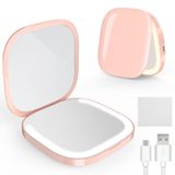 MY BEAUTY LIGHT Işıklı ve Büyütmeli Taşınabilir Kompakt Makyaj Aynası, Kısılabilir, 3 Renk Sıcaklık Değişimi, Çift Taraflı Ayna, 5V USB ile Çalışan Led Makyaj Işığı El Çantası ve Cep için (Pembe)