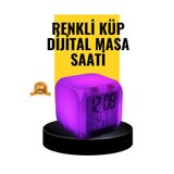 My Best Store 7 Renk Led Işıklı Alarmlı Dijital Küp Masa Saati Termometreli çok renkli