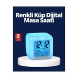 My Best Store Renk Değiştiren Led Alarmlı Dijital Küp Masa Saati çok renkli