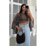 My Blog Kahverengi Pullu File Bluz - 1119