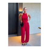 My Blog Kırmızı Halter Yaka Yanları Büzgülü Bluz Pantolon Takım - 1997