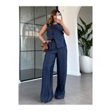 My Blog Lacivert Tencel Düğme Detaylı Yelek Pantolon Takım - 0102