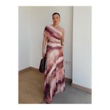 My Blog Pembe Batik Desenli Tek Kol Tül Elbise - 10610
