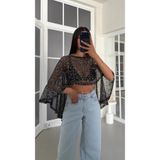 My Blog Siyah Pullu File Bluz - 1119