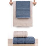 My Catherine Elvis 4'lü Banyo Havlu Seti Hamam Takımı 100% Pamuk İndigo-Krem 70x140, HS-ELVIS
