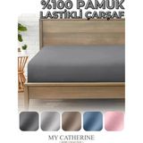 My Catherine Lastikli Çarşaf %100 Pamuk Tek ve Çift Kişilik - Penye Kumaş Lüks Konfor Yumuşaklık ve Dayanıklılık - 90 x 200 - Antrasit