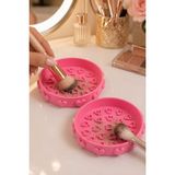 My Craft 3D 2’li Kalp Desenli Makyaj Fırçası Temizleme Aparatı Pudra Far Arındırma Kabı Pratik Kozmetik Seti - Pembe