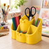 My Craft 3D Çiçek ve Fiyonk Detaylı Çok Gözlü Kalemlik – Masaüstü Ofis ve Makyaj Organizeri - Sarı