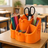 My Craft 3D Çiçek ve Fiyonk Detaylı Çok Gözlü Kalemlik – Masaüstü Ofis ve Makyaj Organizeri - Turuncu
