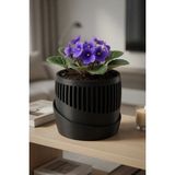 My Craft 3D MYCRAFT3D Minimal Çizgili Altı Delikli Saksı Dekoratif Çiçeklik Alt Tablalı Modern Tasarım Saksı - Siyah
